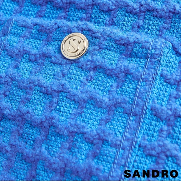 SANDRO Astier Cropped Tweed Coatigan in Electric Blue - Picture 5 of 12